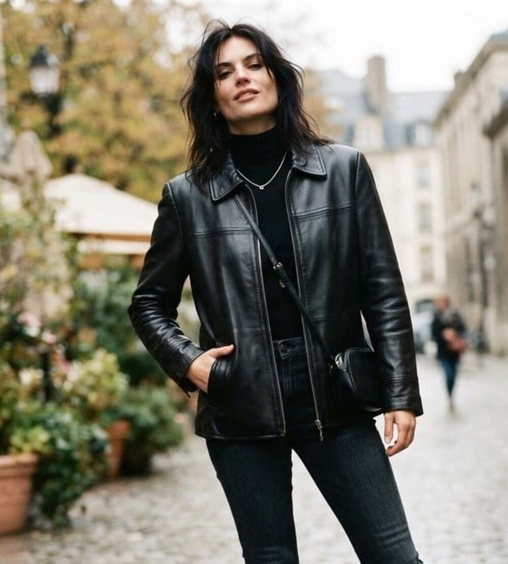 Valerie Stevens sz 8 Y2K Leather Lambskin Black Biker Zip New Zealand Jacket